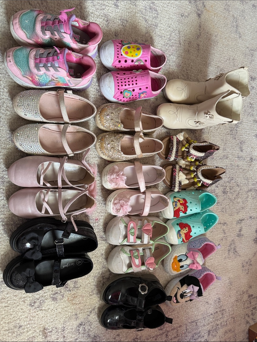 13 pairs of girls shoes, size 9.